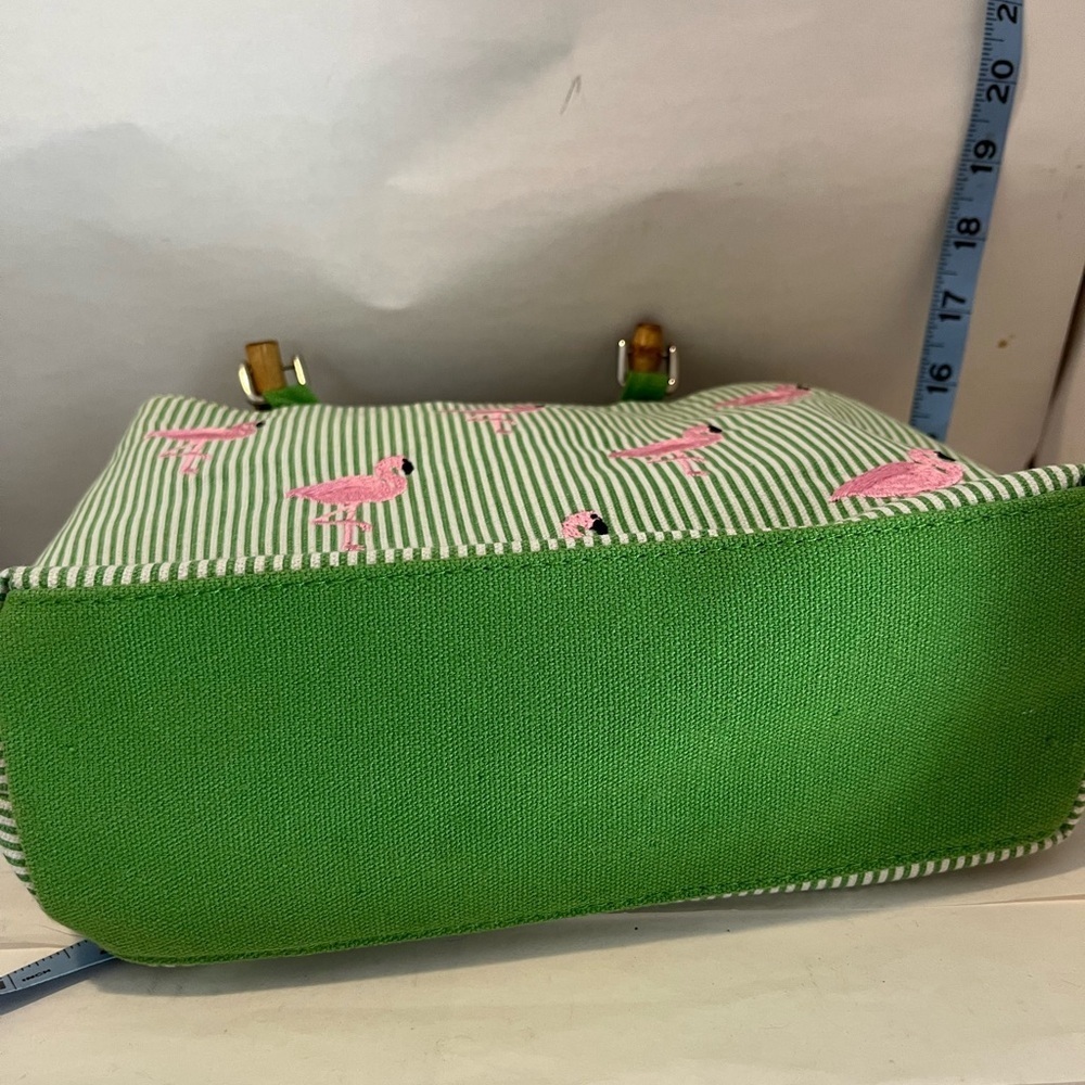Braciano Green Striped Tote with Pink Flamingos - Picture 4 of 7